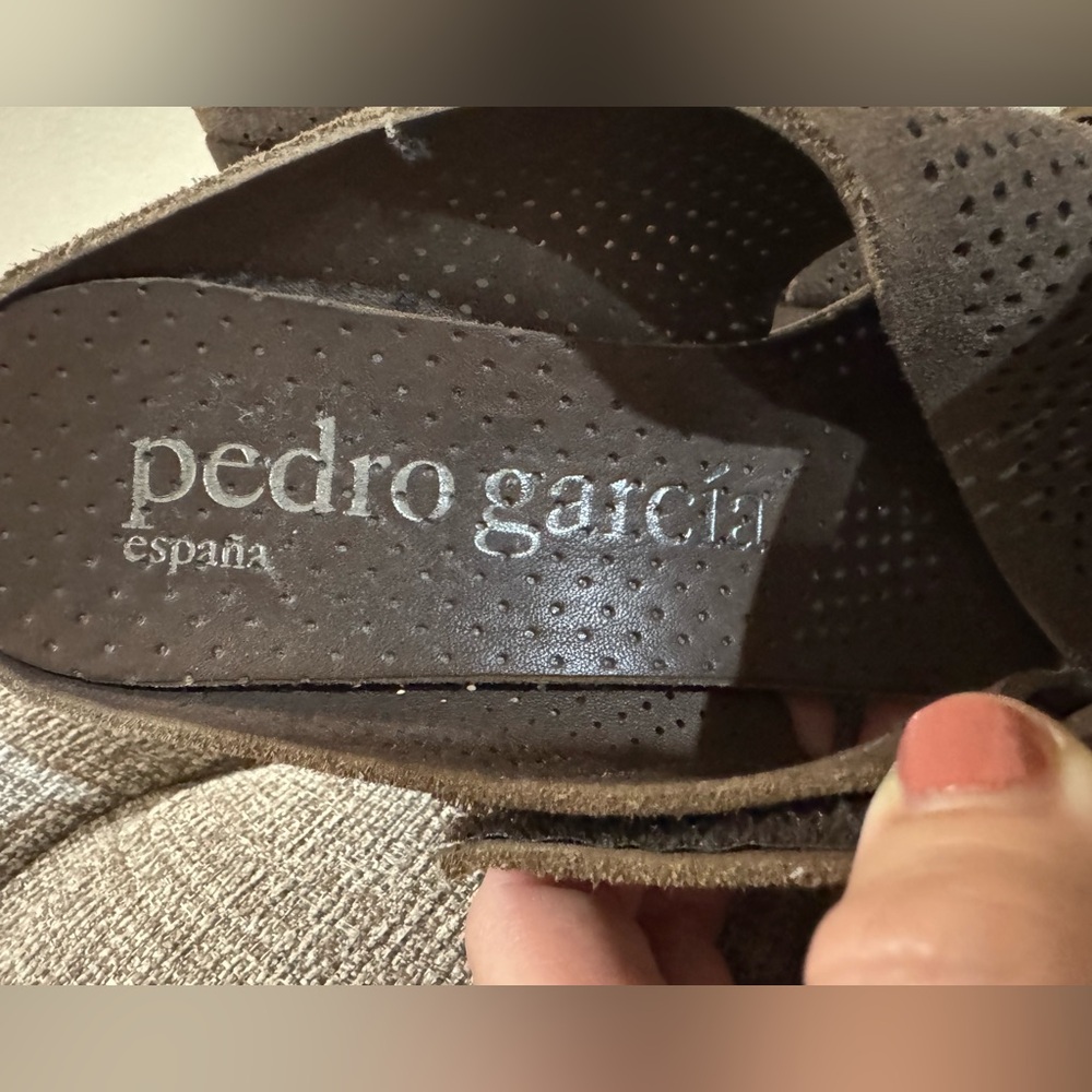 Pedro Garcia Brown Perforated Suede Platform Wedge Sandals - Picture 2 of 8
